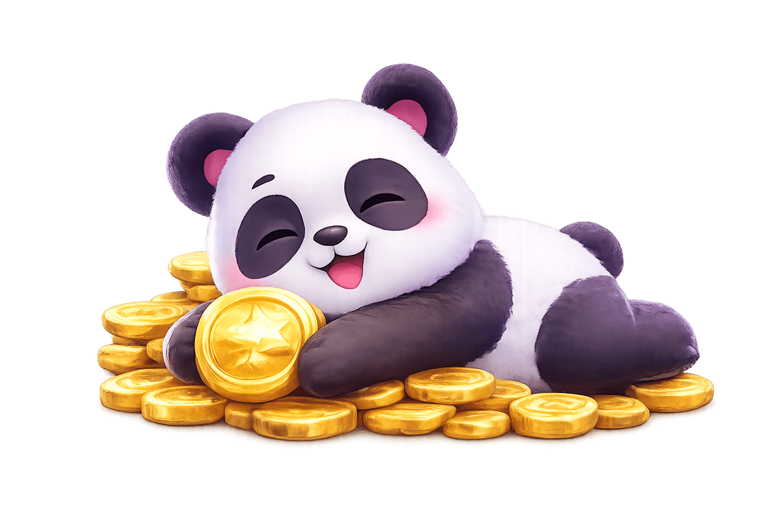 Panda mascotte Tish Premium sur des pièces d'or