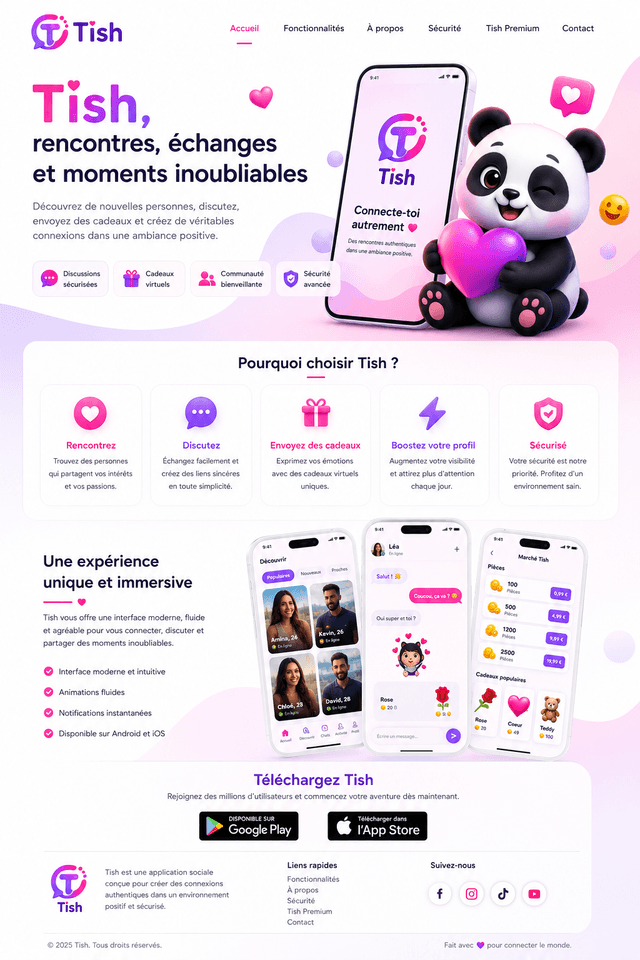 Panda mascotte Tish avec un cadeau