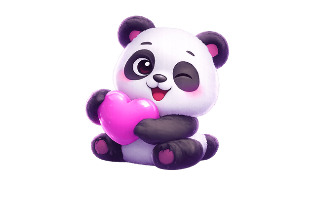 Panda mascotte Tish tenant un cœur