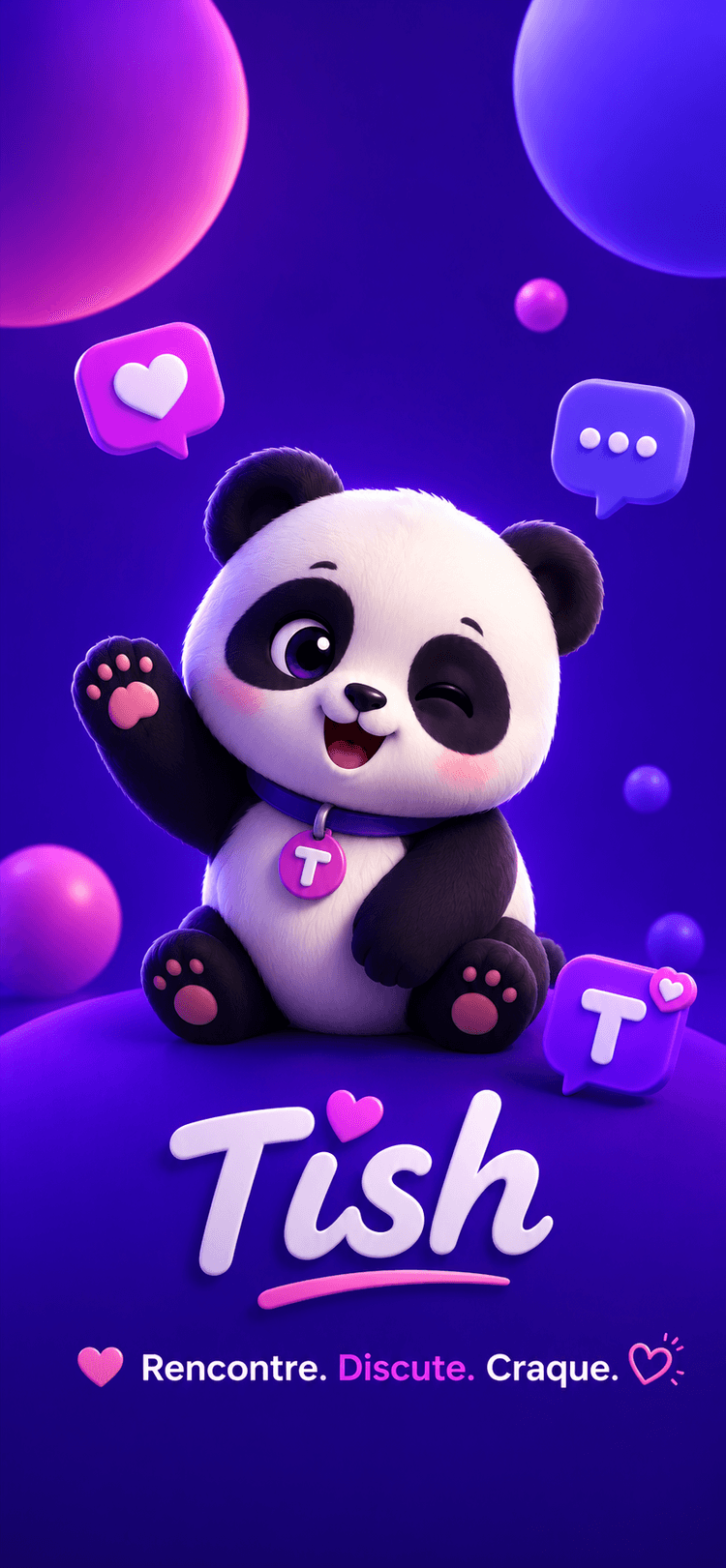 Panda mascotte Tish qui salue